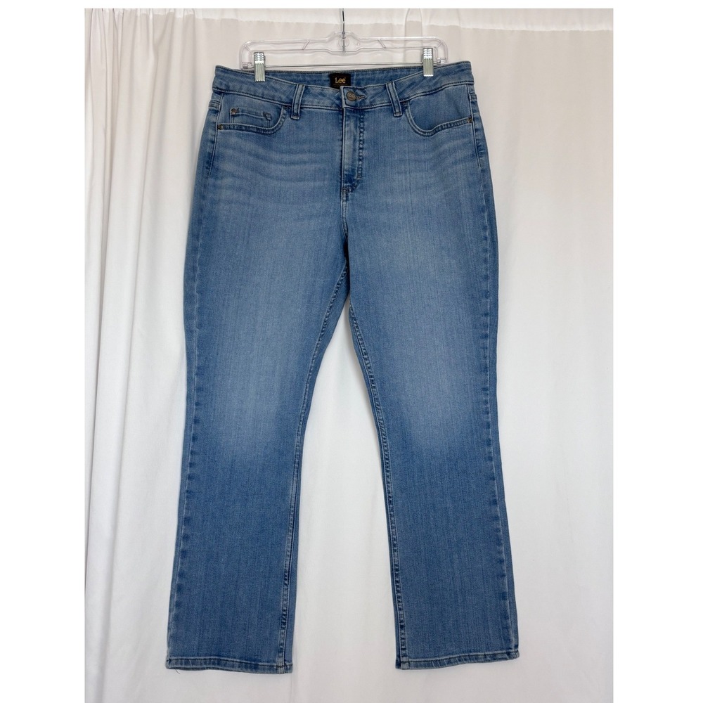NWT Lee Womens Straight Mid Rise Jeans Light Wash Blue Denim 14 Short